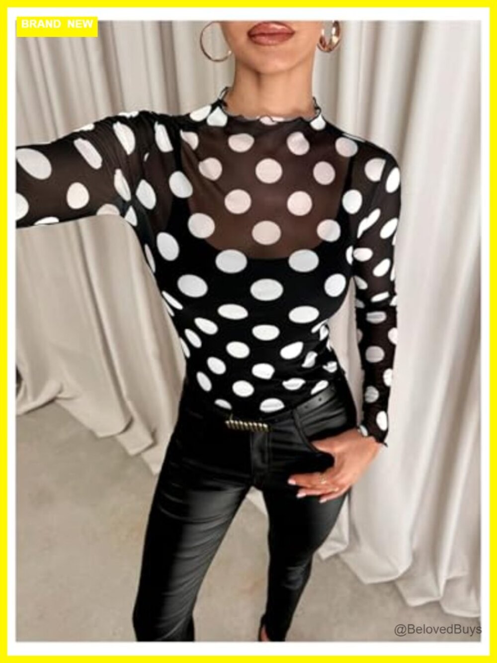 Sheer Leopard Print Crop Top Mock Neck Long Sleeve Lettuce Trim Mesh T-Shirt - Picture 4 of 7
